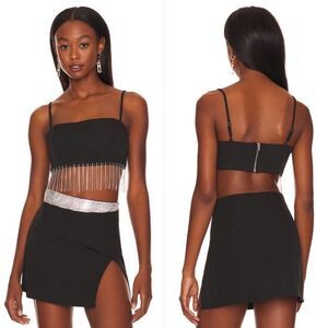 Superdown Irina Crystal Fringe Top in Black